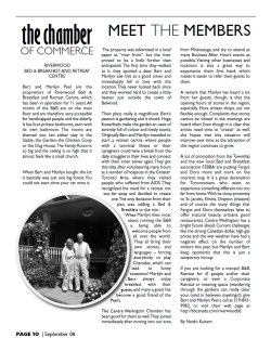 Column with Profile of Riverwood Retreat B&B in Minding Our Business magazine; published on behalf of the Centre Wellington Chamber of Commerce